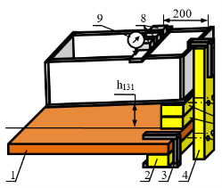 Нагрузка модели 3-мя грузами на 1-й позиции с четырёх угловым креплением быстро сборного модуля на лабораторном столе винтами М5 (остальные обозначения те же, что и на рис. 3)