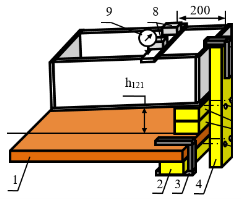 Нагрузка модели 2-мя грузами на 1-й позиции с четырёх угловым креплением быстро сборного модуля на лабораторном столе винтами М4 (остальные обозначения те же, что и на рис. 1)