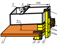 Нагрузка модели 2-мя грузами на 2-й позиции с четырёх угловым креплением быстро сборного модуля на лабораторном столе винтамиМ4 (остальные обозначения те же, что и на рис. 2)