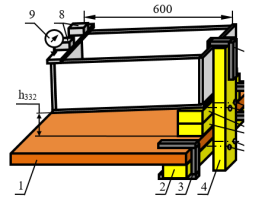 Нагрузка модели 2-мя грузами на 3-й позиции с четырёх угловым креплением быстро сборного модуля на лабораторном столе винтамиМ4 (остальные обозначения те же, что и на рис. 2)