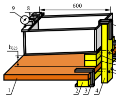 Нагрузка модели 3-мя грузами на 3-й позиции с четырёх угловым креплением быстро сборного модуля на лабораторном столе винтамиМ4 (остальные обозначения те же, что и на рис. 2)