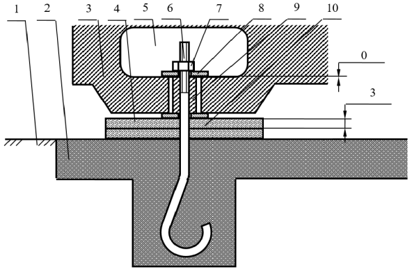 Схема устройства для гашения динамических нагрузок на массивные фундаменты промышленных сооружений с двумя гасящими вибрацию резиновыми подушками при максимальной затяжке пружины