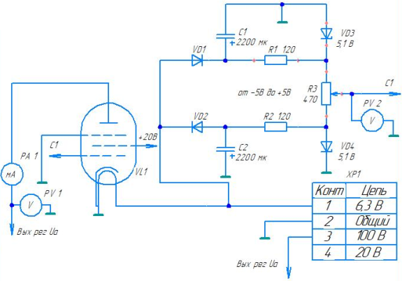 Схема электрическая принципиальная включения вакуумного пентода 6П15П