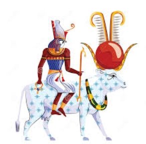 Бог Ра верхом на богине Нут в образе коровы