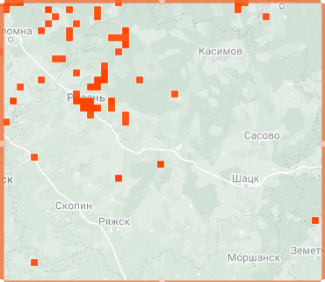 Карта-схема наблюдений за популяцией Lymantria dispar L. на территории Рязанской области по данным сообщества iNaturalist (Источник: https://www.inaturalist.org/ Проверено: 11.10.2023)