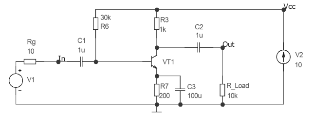 Схема смещение резистора эмиттера (истока)
