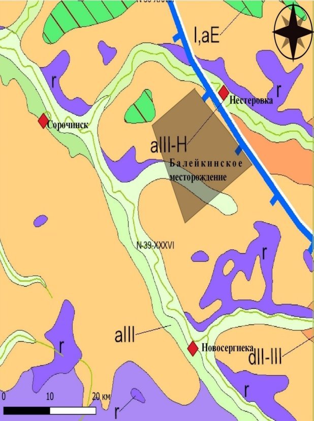 Геологическая карта-схема четвертичных отложений района Балейкинского месторождения