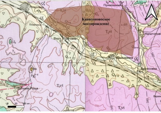 Геологическая карта-схема района Капитоновского месторождения