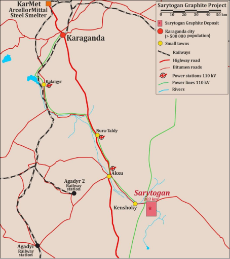 Расположение Сарытоганского месторождения в Центральном Казахстане