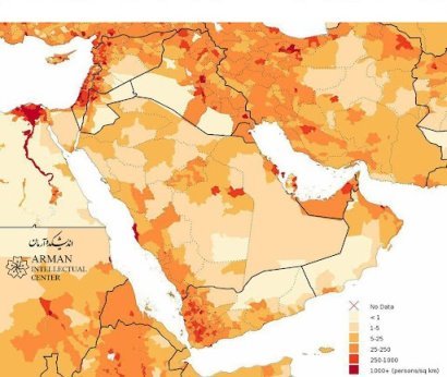 Плотность населения Ближнего Востока, без Турции. [4]