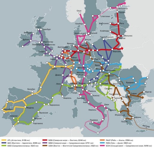 Маршруты, реализуемые в рамках проекта TEN-T [3]