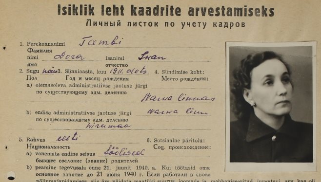 Фрагмент личного листка Доры Ивановны Тамби от 5 июня 1955 года. Источник: Eesti Rahvusarhiiv. ERAF.1.6.3630. Lk. 6