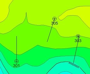 План расположения проектных скважин на карте остаточных запасов месторождения Угам