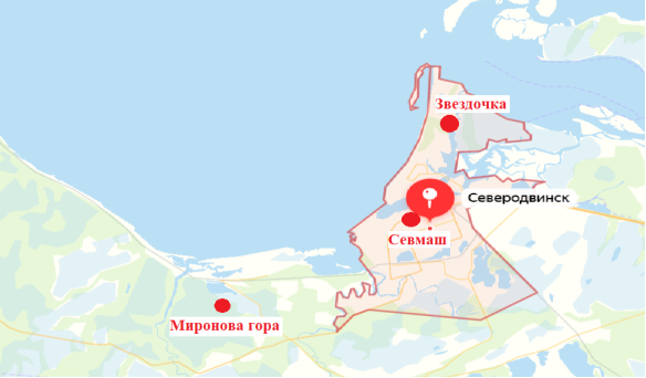 Карта предприятий города Северодвинска [сделано автором]