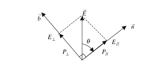 Схематическая диаграмма демонстрирующая разложение на компоненты параллельные и перпендикулярные к директору жидкого кристалла