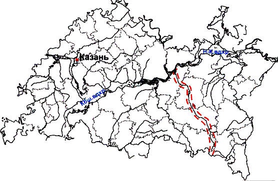 Река Степной Зай на карте Республики Татарстан