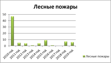 Годовая численность лесных пожаров в Саракташском районе с 2010 года по 2019 год