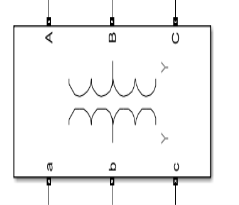 Изображение блока тягового трасформатора в MatLab/Simulink и его параметры