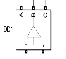 Изображение блока выпрямителя в MatLab/Simulink и его параметры