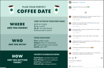 Пример вовлекающего поста бренда Starbucks в социальной сети Instagram за рубежом