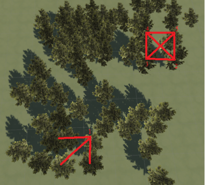 5 подходящих точек при ориентировании с помощью 3-х деревьев