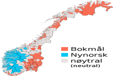 Популярность букмола и нюношка в Норвегии. Статистическая карта Норвегии