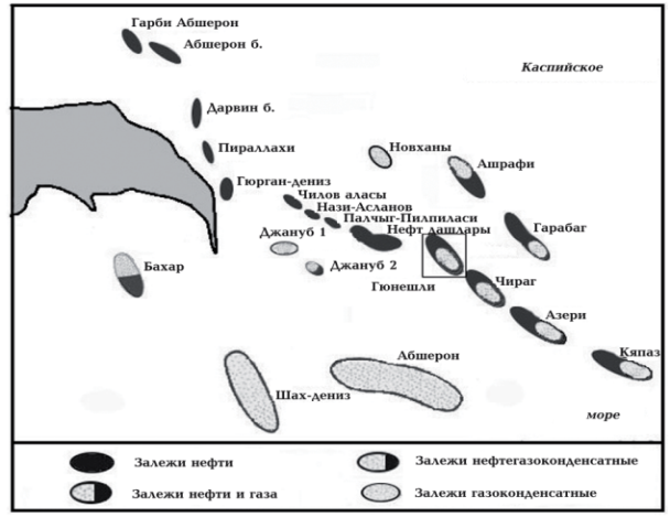 Схема расположения нефтегазоносных структур Абшеронского архипелагa