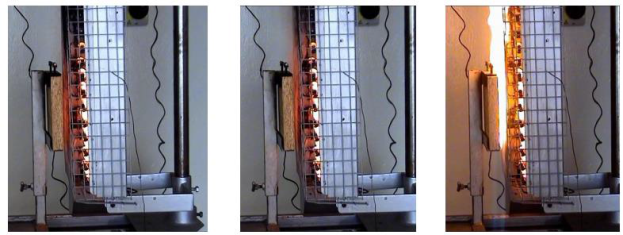 Эксперимент по воспламеняемости плиты OSB толщиной 25 мм при тепловом потоке 44 кВ ∗ м−2