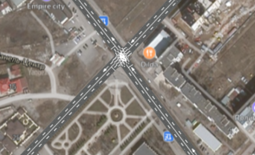 Спутниковый снимок с нарисованной дорогой