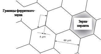 Представление перлитной микроструктуры в виде гексагональных перлитных зерен, окруженных ферритом по границам зерен