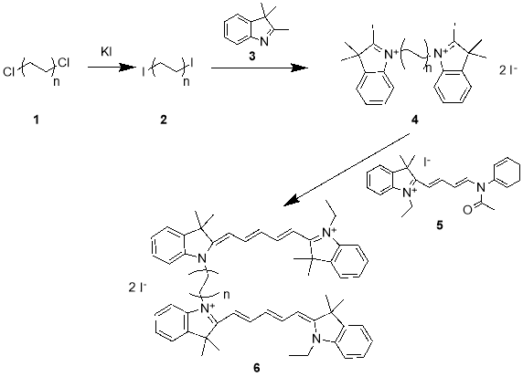 Классическая схема синтеза связанных красителей, n = 4–10