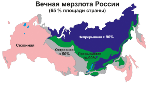 Карта распространения многолетнемерзлых пород на территории Российской Федерации