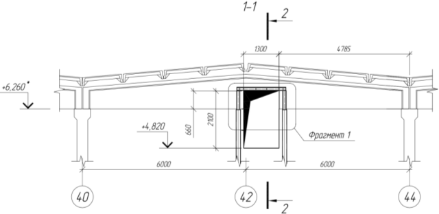 Общая схема существующей стропильной балки и устраиваемого дверного проема