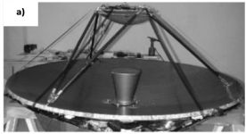 Конструкции рефлекторов: а) HGA антенна с многослойным рефлектором; б) монолитный армированный рефлектор Herschel Telescope 3.5 м; в) многослойный рефлектор с каркасом STAAR 2.4 м
