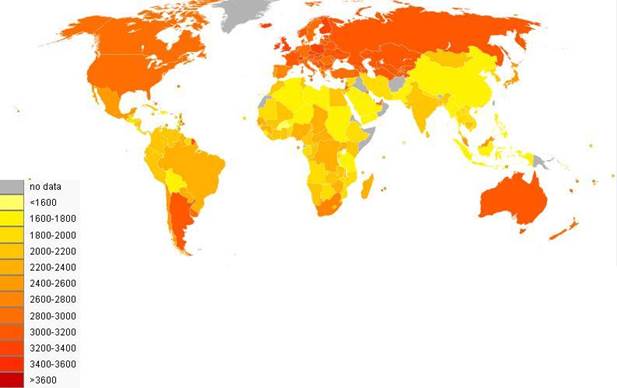 Описание: Energy consumption (kcal person day) per country in 1961.JPG