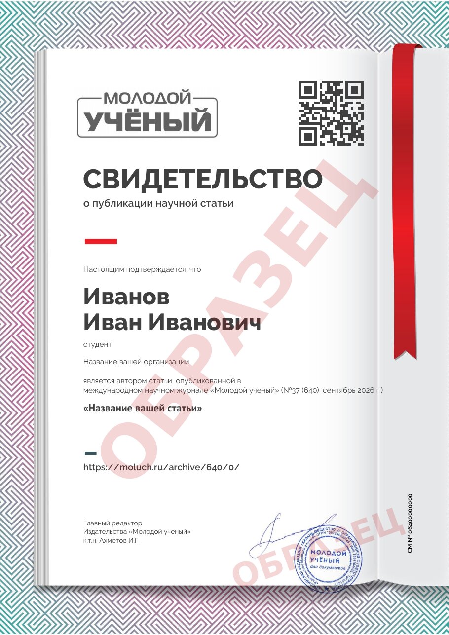 Образец: свидетельство о публикации