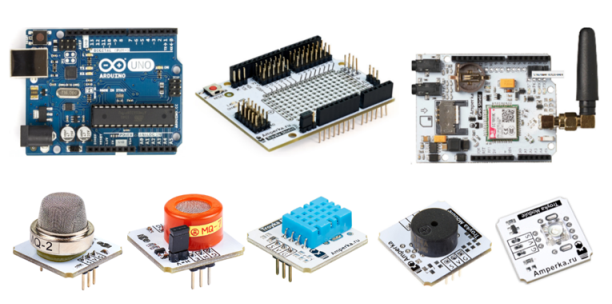 Arduino Uno, Troyka и GPRS Shield, MQ-2, MQ-7, DHT11