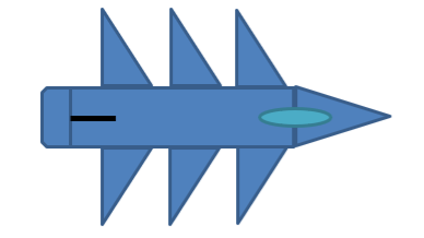 Схематичная иллюстрация самолета, с использованием системы из трех крыльев, расположенных друг за другом (вид сверху)