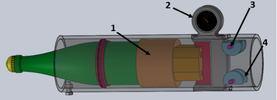 Система измерения (1 — адаптер, 2 — силомер, 3 — шпилька, 4 — втулка)